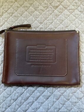 Coach Men's Dark Brown Leather Tablet Zip Pouch
